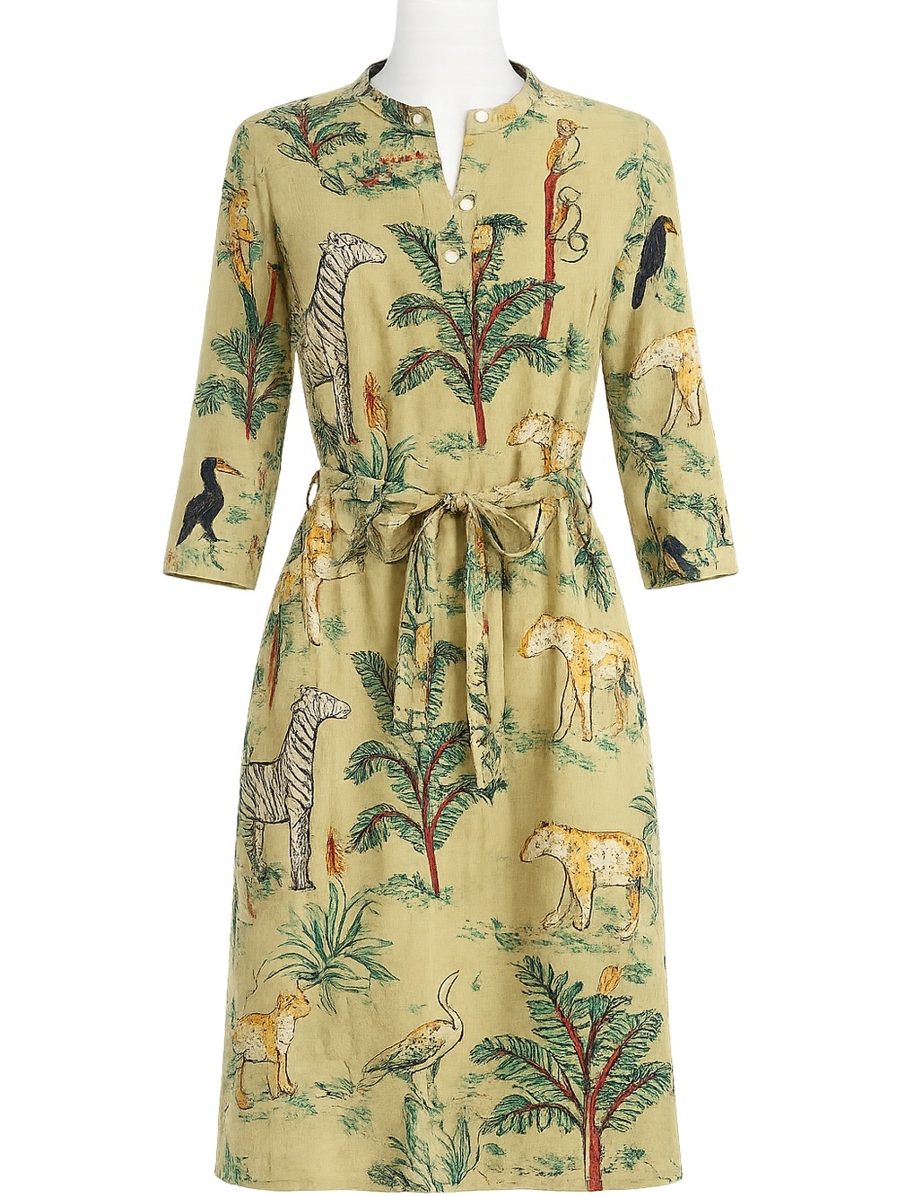 Zoes Empire Safari Animal Print Cotton Tie Waist Shirt Dress L NWT